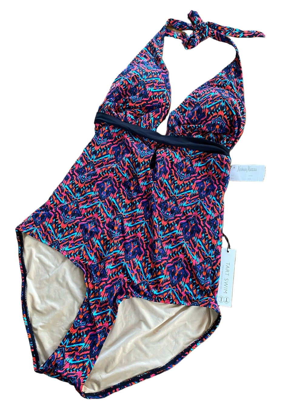 Tart NWT Multicolor Halter One-Piece Swimsuit in Navy, Pink & Teal